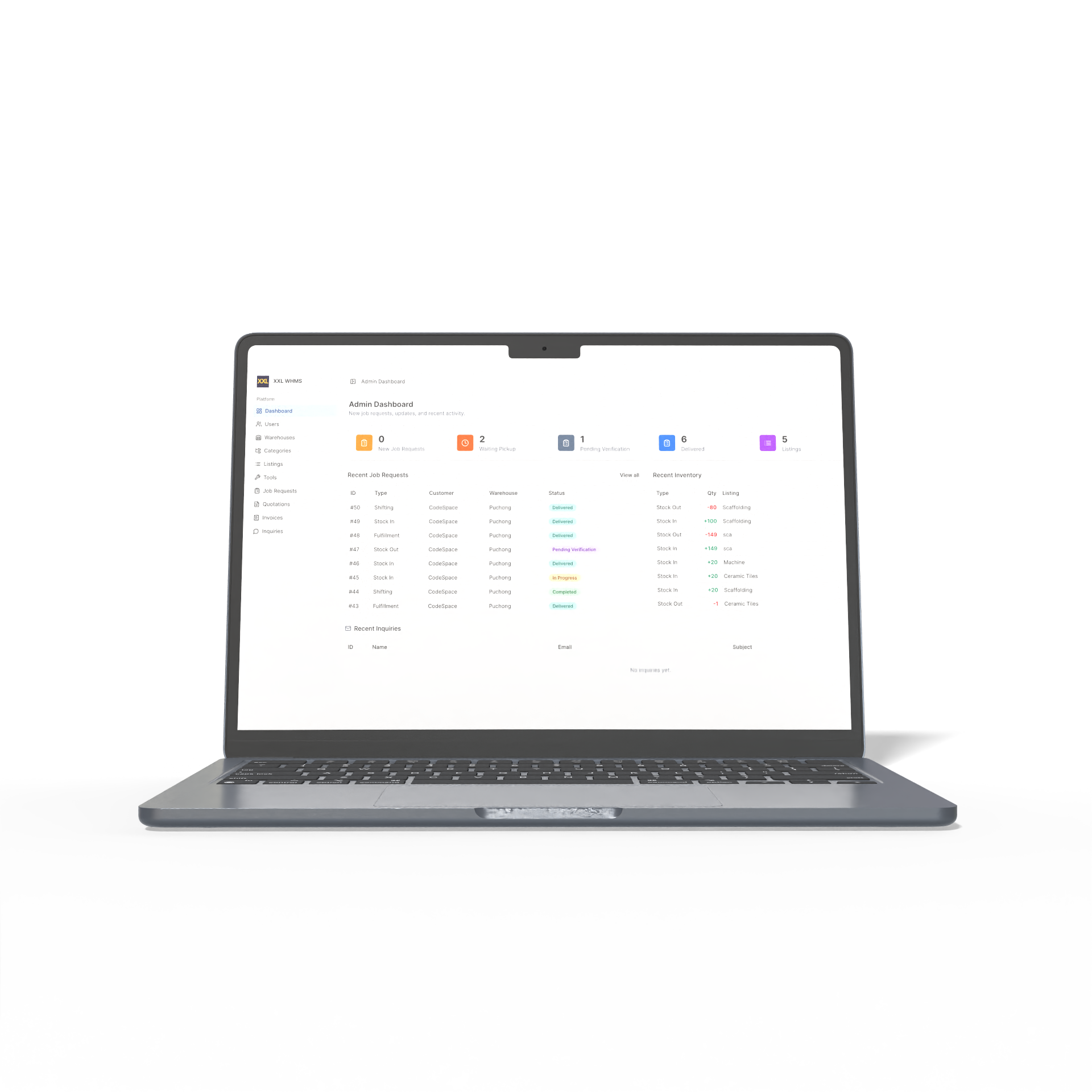 JSH System admin dashboard on desktop