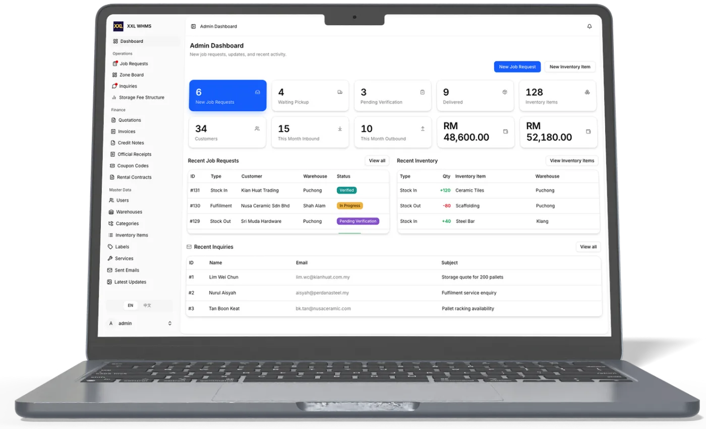 JSH System admin dashboard on desktop