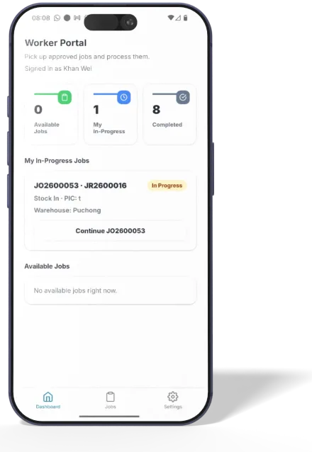 JSH System worker portal on mobile
